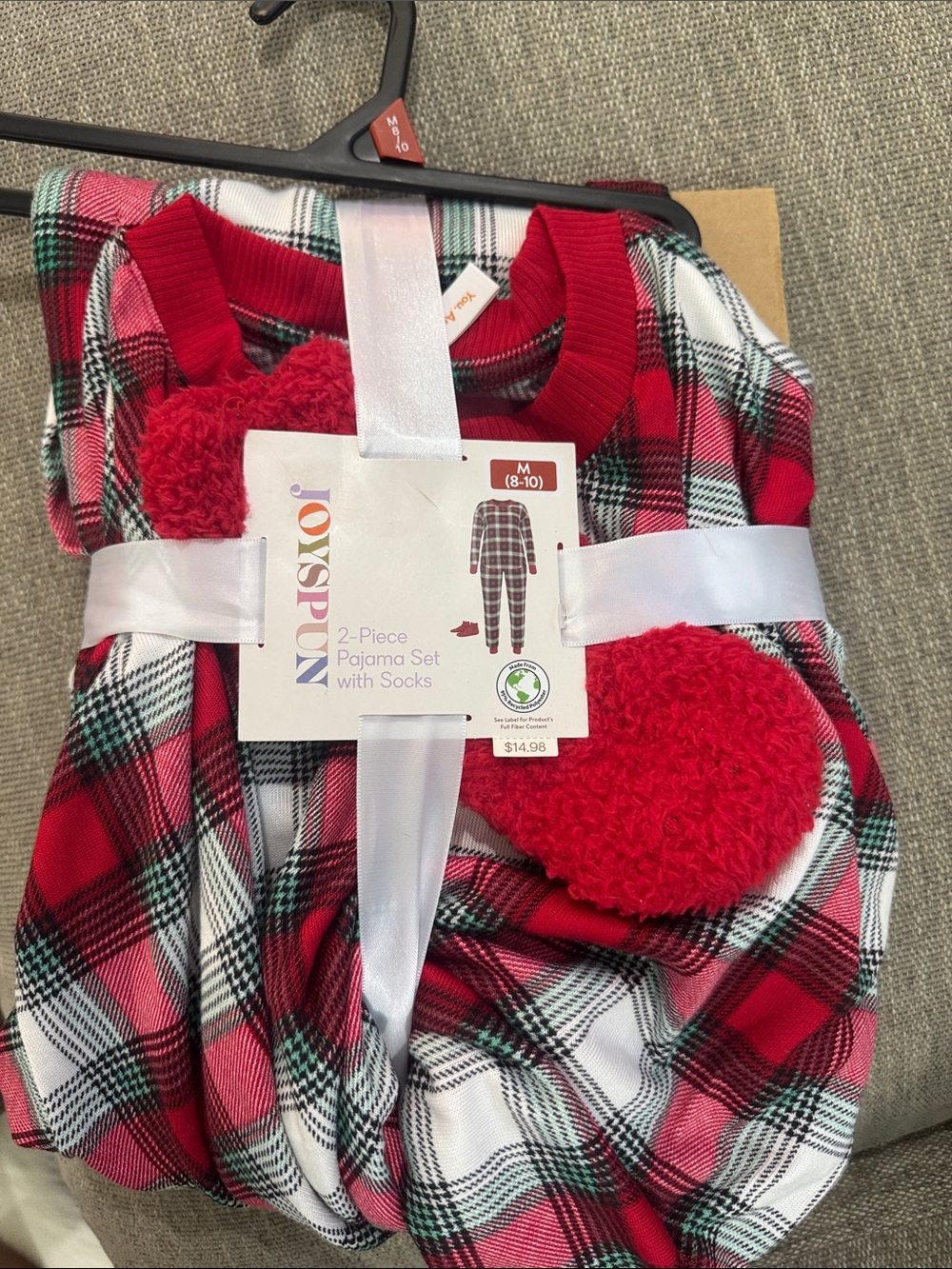 Toyspun Red & White Plaid 2-Piece Pajama Set with Socks